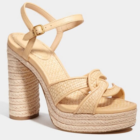 💕COACH💕 Talina Platform Raffia Espadrille Sandal ~ Neutral 10 New without Box - Picture 5 of 16